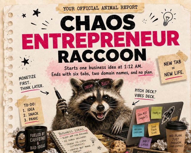 Chaos Entrepreneur Raccoon: a playful raccoon illustration