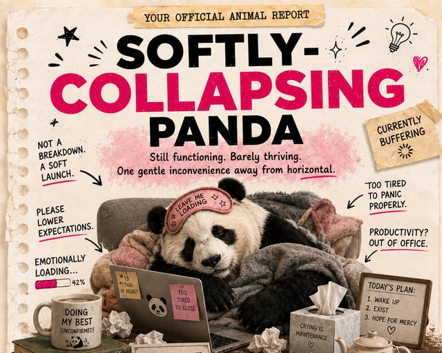 Softly-Collapsing Panda: a playful panda illustration