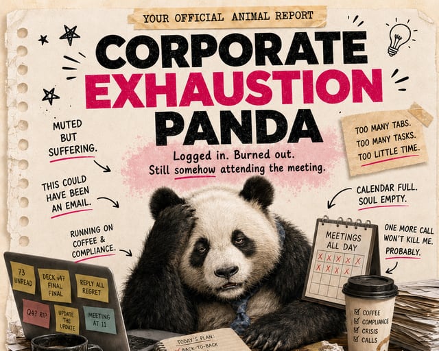 Corporate Exhaustion Panda: a playful panda illustration