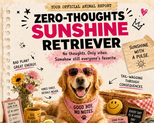 Zero-Thoughts Sunshine Retriever: a playful golden retriever illustration