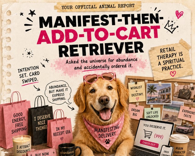 Manifest-Then-Add-to-Cart Retriever: a playful golden retriever illustration