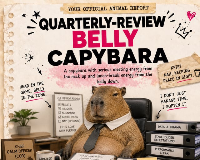 Quarterly-Review Belly Capybara: a playful capybara illustration
