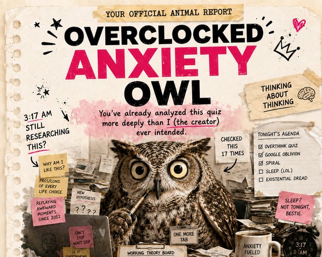 Overclocked Anxiety Owl: a playful owl illustration