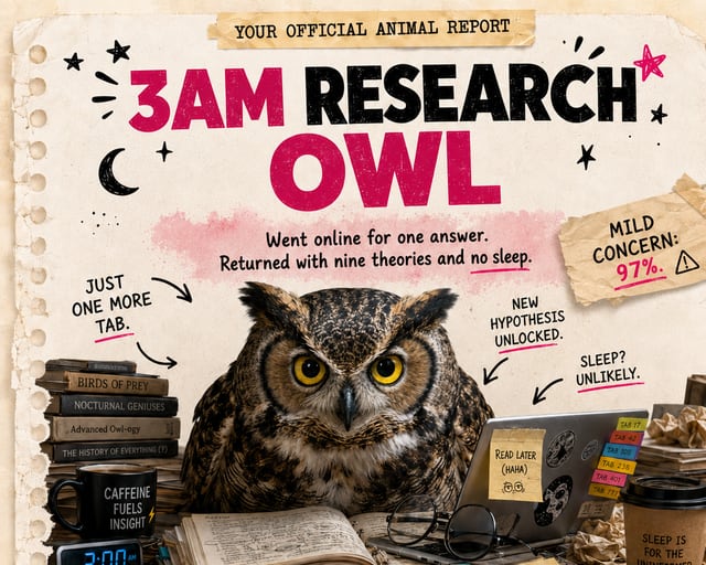 3AM Research Owl: a playful owl illustration