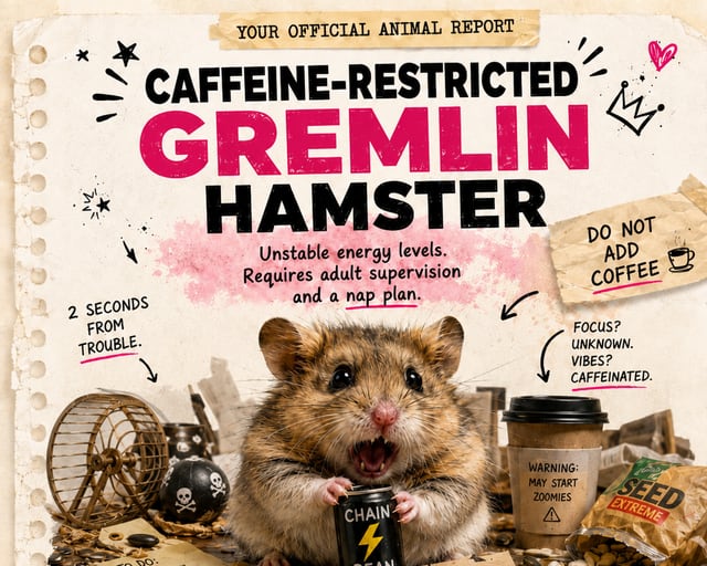Caffeine-Restricted Gremlin Hamster: a playful hamster illustration