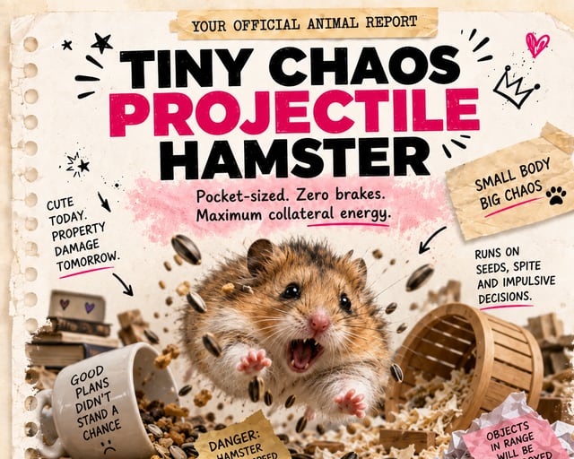Tiny Chaos Projectile Hamster: a playful hamster illustration