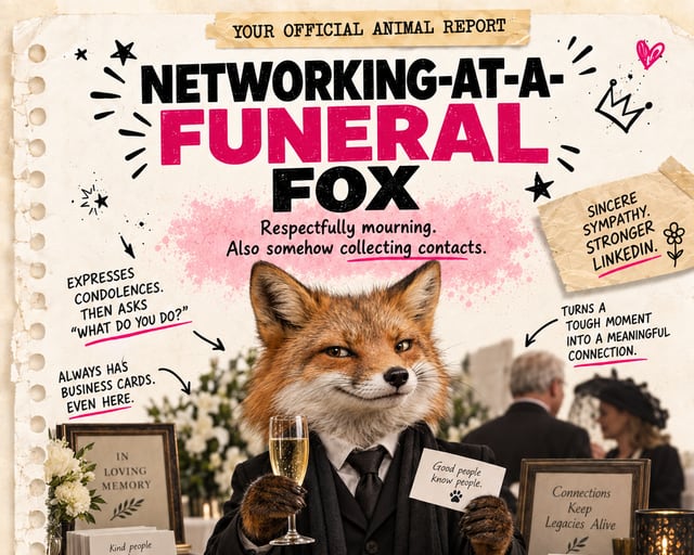 Networking-at-a-Funeral Fox: a playful fox illustration