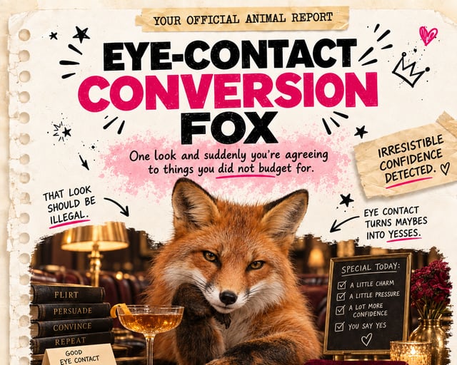 Eye-Contact Conversion Fox: a playful fox illustration