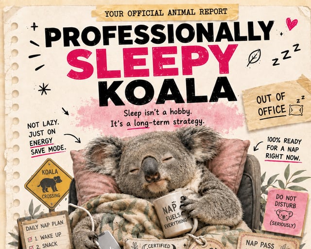 Professionally Sleepy Koala: a playful koala illustration