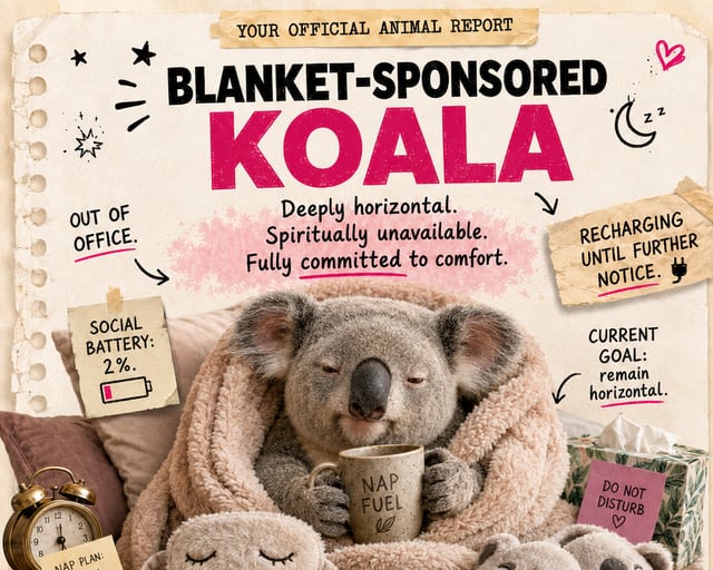 Blanket-Sponsored Koala: a playful koala illustration