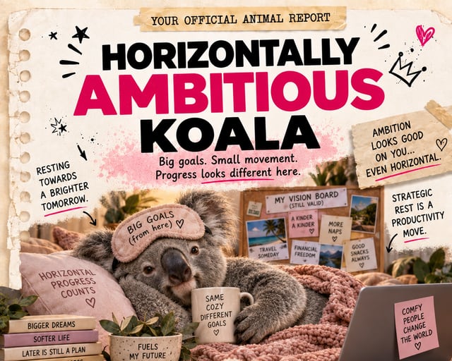 Horizontally Ambitious Koala: a playful koala illustration