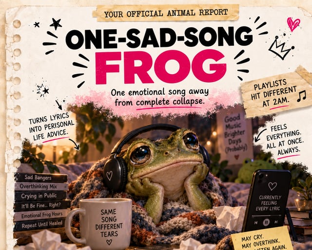 One-Sad-Song Frog: a playful frog illustration