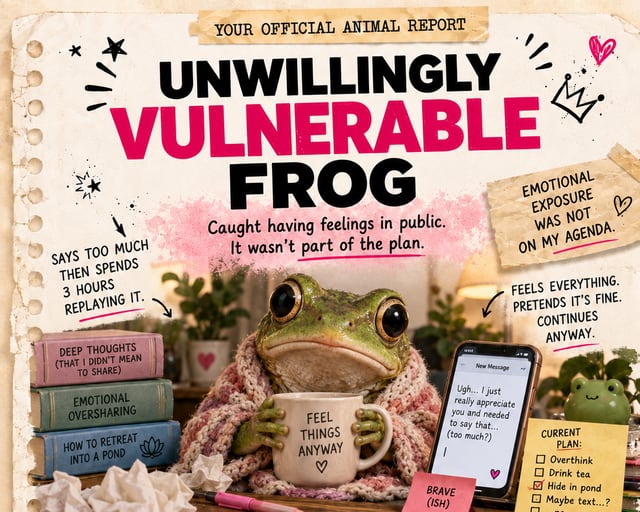 Unwillingly Vulnerable Frog: a playful frog illustration