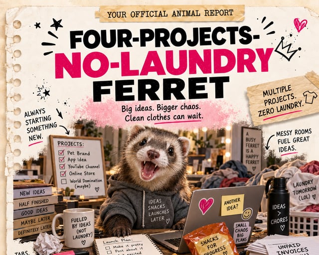Four-Projects-No-Laundry Ferret: a playful ferret illustration