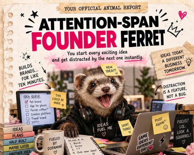 Attention-Span Founder Ferret: a playful ferret illustration