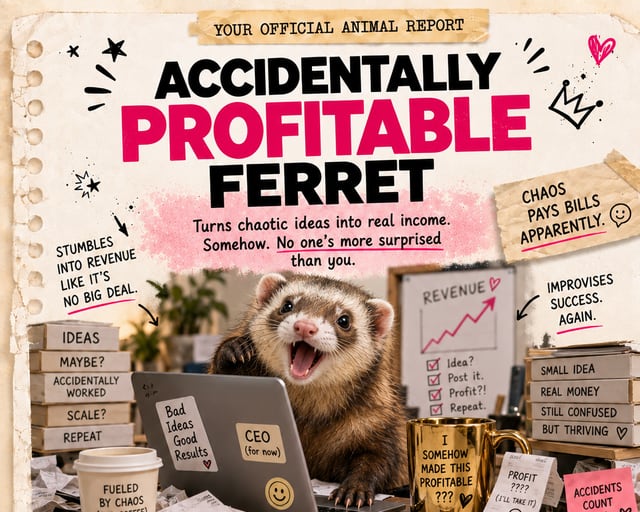 Accidentally Profitable Ferret: a playful ferret illustration