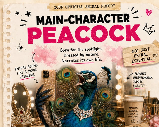 Main-Character Peacock: a playful peacock illustration