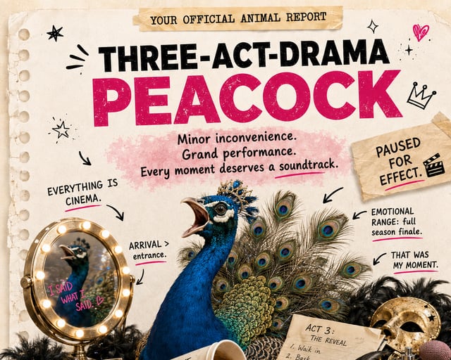 Three-Act-Drama Peacock: a playful peacock illustration
