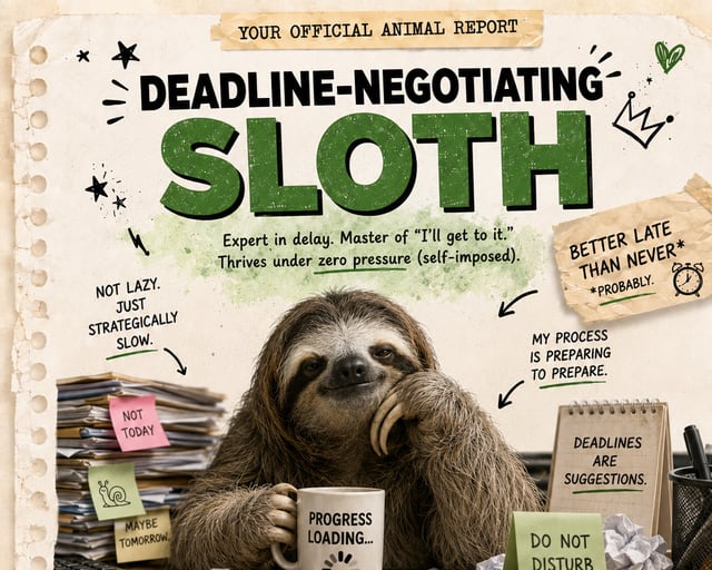 Deadline-Negotiating Sloth: a playful sloth illustration