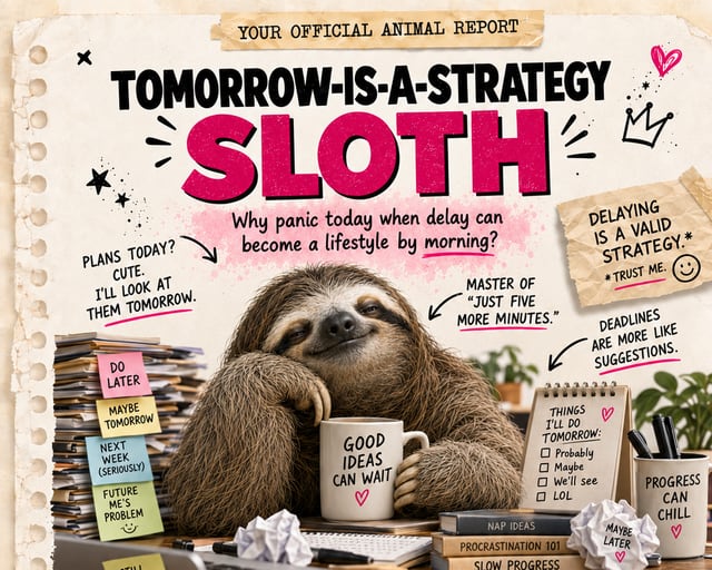 Tomorrow-Is-a-Strategy Sloth: a playful sloth illustration