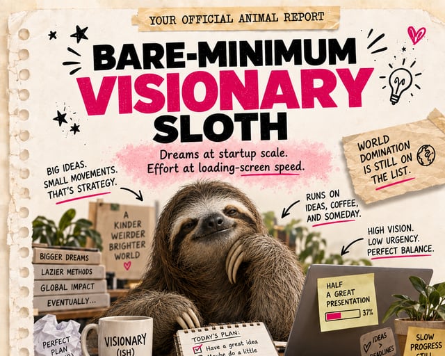 Bare-Minimum Visionary Sloth: a playful sloth illustration