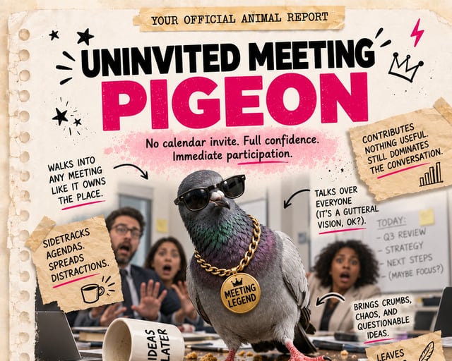 Uninvited Meeting Pigeon: a playful pigeon illustration