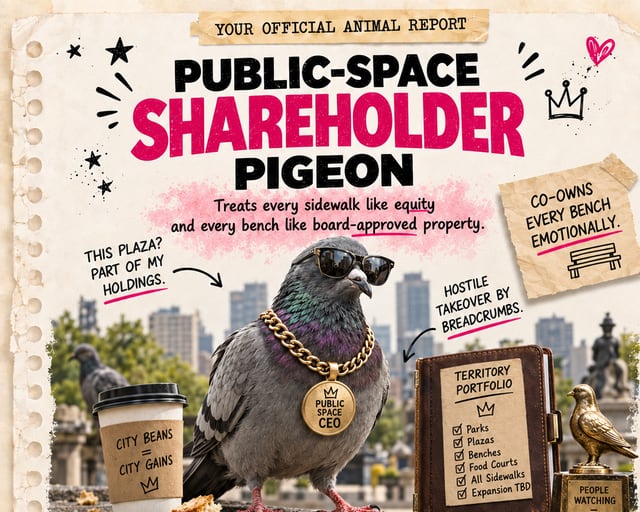 Public-Space Shareholder Pigeon: a playful pigeon illustration