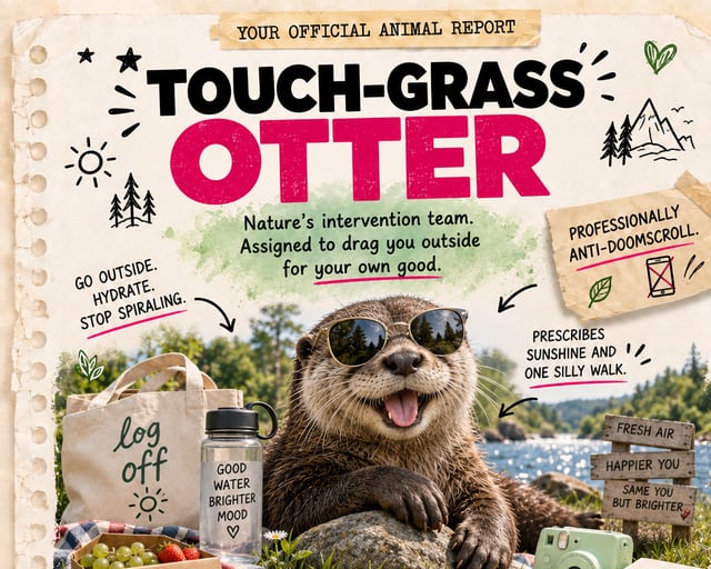 Touch-Grass Otter: a playful otter illustration