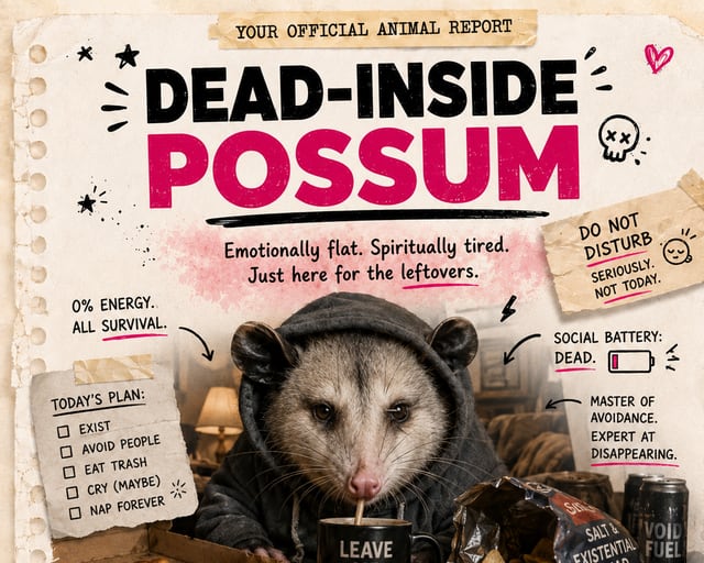 Dead-Inside Possum: a playful possum illustration