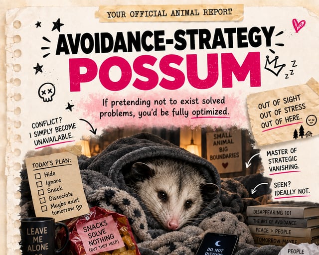 Avoidance-Strategy Possum: a playful possum illustration
