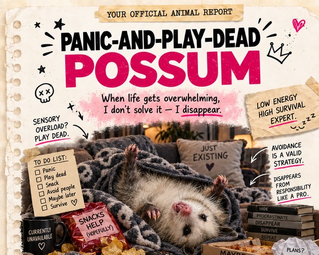 Panic-and-Play-Dead Possum: a playful possum illustration