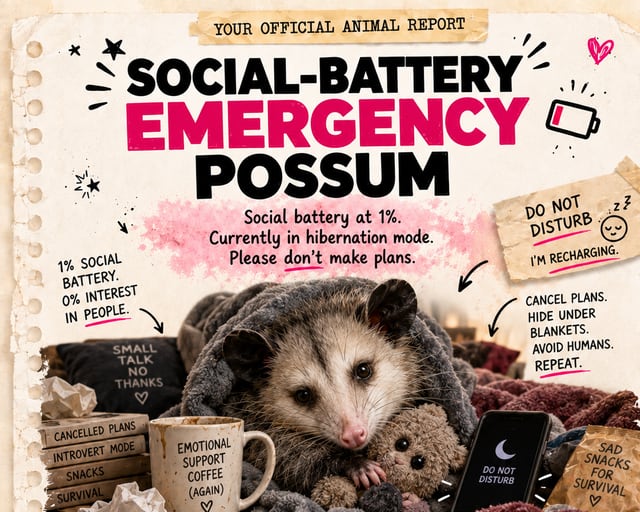 Social-Battery Emergency Possum: a playful possum illustration