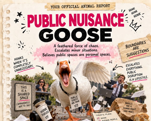 Public Nuisance Goose: a playful goose illustration