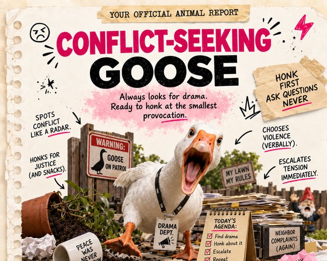 Conflict-Seeking Goose: a playful goose illustration