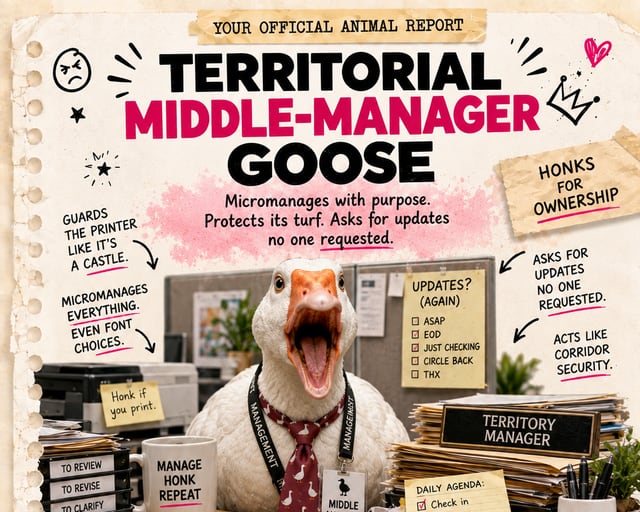 Territorial Middle-Manager Goose: a playful goose illustration
