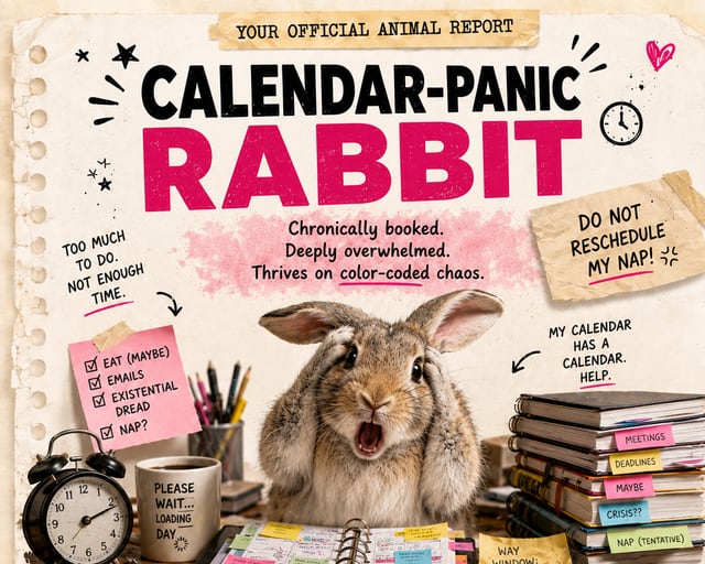 Calendar-Panic Rabbit: a playful rabbit illustration