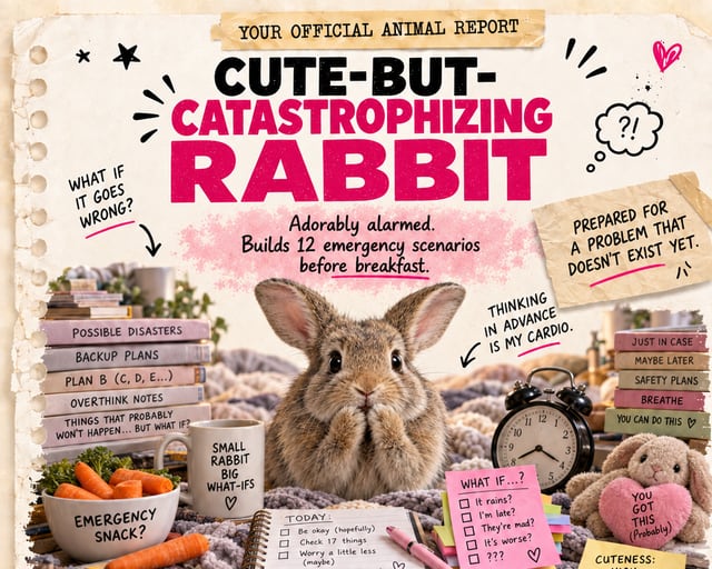Cute-but-Catastrophizing Rabbit: a playful rabbit illustration