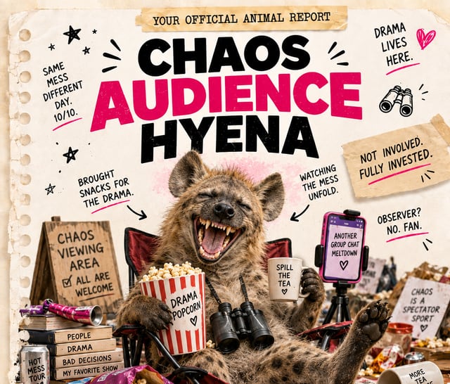 Chaos Audience Hyena: a playful hyena illustration