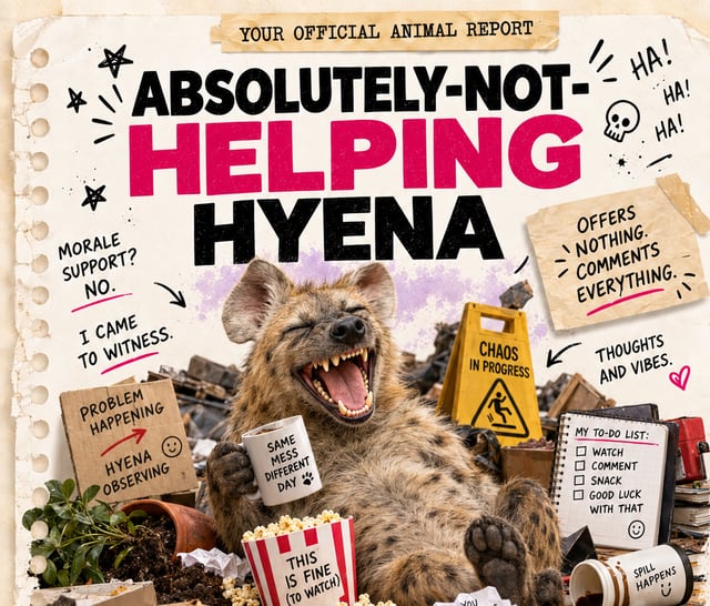 Absolutely-Not-Helping Hyena: a playful hyena illustration
